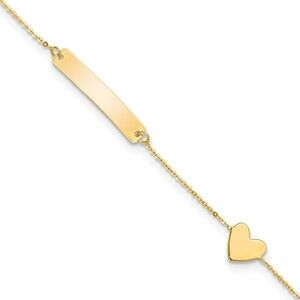 14k Yellow Gold Polished 5.5in Heart ID Bracelet